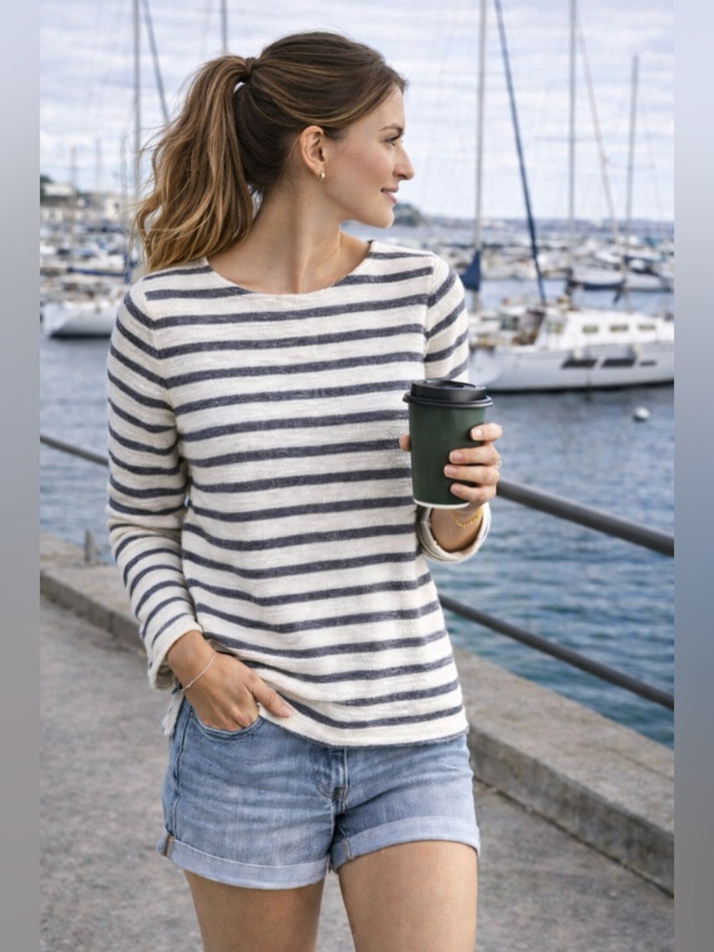 Lou & Grey Striped Sweater White Gray Size S